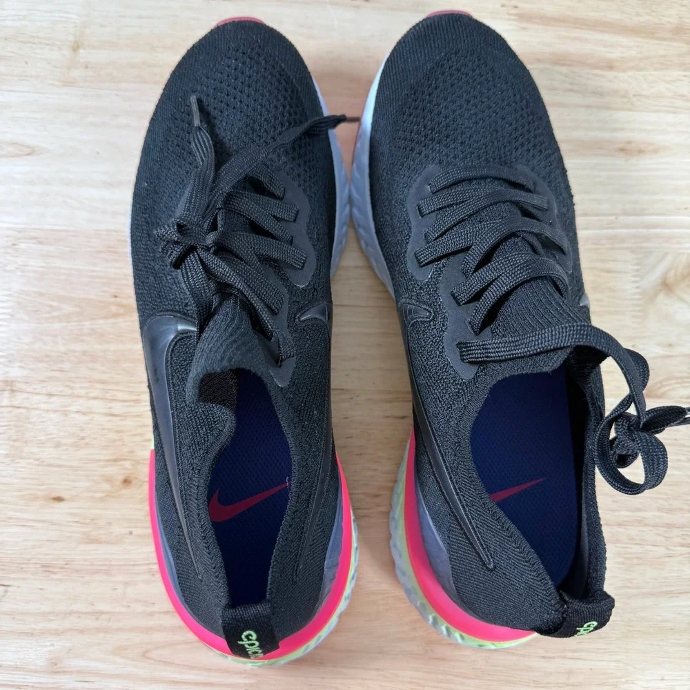 Nike Epic React Flyknit 2 Sneakers Mens Black Low Top Running Athletic Shoes - 8